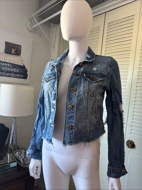 PISTOLA Denim Women's Distressed Cropped Jacket - Blue size XS
